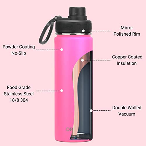 DRINCO Stainless Steel Water Bottle Spout Lid Vacuum Insulated Double Wall Water Bottle Wide Mouth (40oz 32oz 22oz 18oz 14oz) Leak Proof Keep Cold Sport Camping Hiking (22 oz, 22oz Island Pink) - color: 22oz Island Pink, size: 22 Ounces