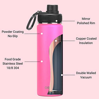 DRINCO Stainless Steel Water Bottle Spout Lid Vacuum Insulated Double Wall Water Bottle Wide Mouth (40oz 32oz 22oz 18oz 14oz) Leak Proof Keep Cold Sport Camping Hiking (22 oz, 22oz Island Pink) - color: 22oz Island Pink, size: 22 Ounces