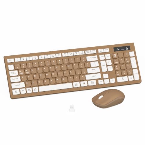 Wireless Keyboard and Mouse Combo, Full-Sized Wireless Keyboard and Adjustable DPI Mouse, 2.4GHz USB Receiver, Keyboard and Mouse for PC, Windows, Desktop, Laptop (Mocha Color) - color: Mocha Color