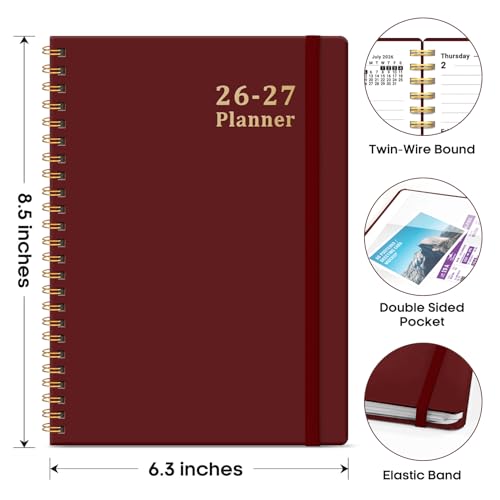 Planner 2026-2027, 6.3" x 8.5" Weekly and Monthly Academic Year Planner Calendar, July 2026 - June 2027, Hardcover Large School Planning Agenda With Tabs, Perfect for School & Office Supplies, A5, Burgundy - color: I-Burgundy, size: A5(6.3"x8.5")