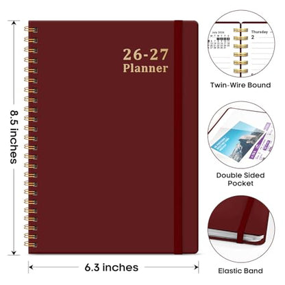 Planner 2026-2027, 6.3" x 8.5" Weekly and Monthly Academic Year Planner Calendar, July 2026 - June 2027, Hardcover Large School Planning Agenda With Tabs, Perfect for School & Office Supplies, A5, Burgundy - color: I-Burgundy, size: A5(6.3"x8.5")