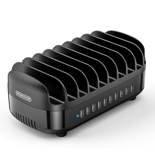 10 Ports Charging Station for Multiple Devices, 120W Charging Station Organizer, USB Charging Docking with Cooling Fan, for iPhone, for iPad, Tablet, Kindle, ETL Listed (2.4A Each, 24A in Total) - color: Black, size: 10 Ports