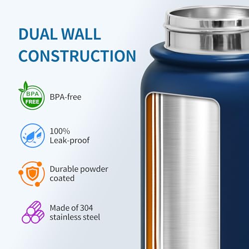 GOPPUS Insulated Water Bottle 20oz Stainless Steel BPA-Free Sports Bottle Ideal for School and Travel Silicone Spout Lid Prevents Leaks, Sweat, and Dust (Dark blue) - color: Dark Blue