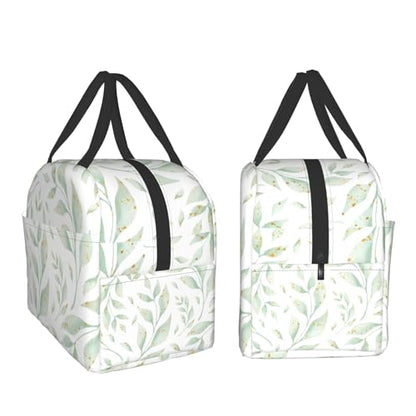 Nerxy Watercolor Leaf Insulated Lunch Bag Spring Sage Green Lunch Box Reusable Cooler Tote Bag Woman 8x5x8.5inch Waterproof Meal Container with Pocket for Work School Travel Office Picnic - color: Leaf