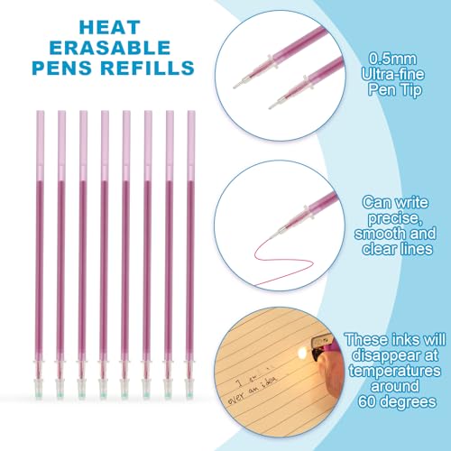 PATIKIL 48 Pcs Erasable Gel Pens Refills, 0.5mm Heat Erasable Pens Refills for Fabric Disappearing Ink Fabric Marking Pen for Sewing Quilting Writing, Purple Ink - color: Purple