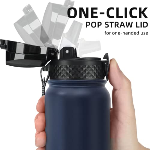 Fanhaw 20 Oz Kids Insulated Stainless Steel Water Bottle with Straw Lid, Leakproof & Anti-Dust Everyday Use Bottle for School, Women & Men, Back to School Essentials (Navy Blue) - color: Navy Blue, style: 20 Ounces