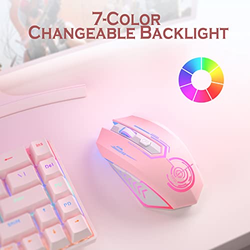 UHURU Gaming Mouse, Wireless Gaming Mouse with 6 Buttons 7 Changeable LED Color up to 10000 DPI, Rechargeable USB Gamer Mouse for PC Laptop (Pink) - color: pink