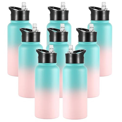 VEGOND 32 oz Insulated Water Bottle Bulk Stainless Steel Metal Water Bottles with Leak Proof Straw Lid & Spout Lid, Wide Mouth Double Walled Vacuum Travel Sports Bottle, 8 Pack - color: Bubble Gum, size: 32oz-8 Pack
