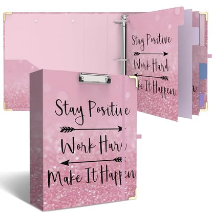 3 Ring Binder 2 Inch Round Ring Binder with 6 Tab Dividers，Cute Clipboard with Storage(Stay Positive) - color: Stay Positive, size: 2" Binder with Dividers