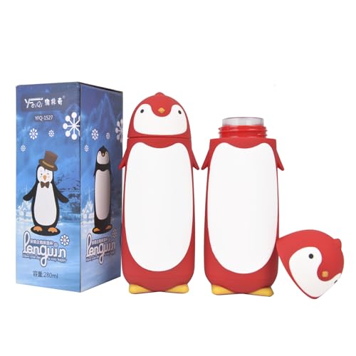 Penguin Insulated Water Bottle - Stainless Steel Vacuum Double Walled Bottle Flask Travel Mug for Kids, Students, 9.6oz, Red - color: Red