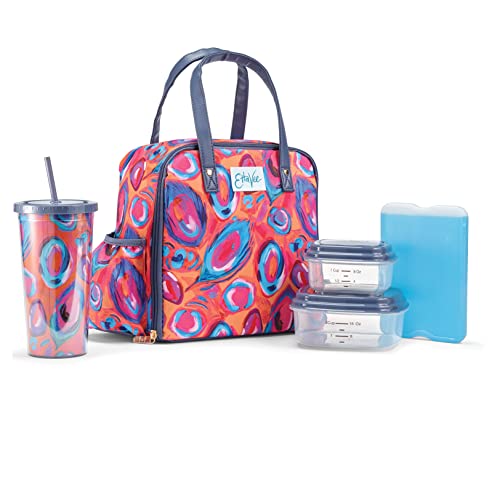 Fit & Fresh Lunch Bag For Women, Insulated Womens Lunch Bag For Work, Leakproof & Stain-Resistant Large Lunch Box For Women With Containers, Tumbler and Ice Pack, Zipper Closure Wichita Bag Peacock - color: Abstract Peacock