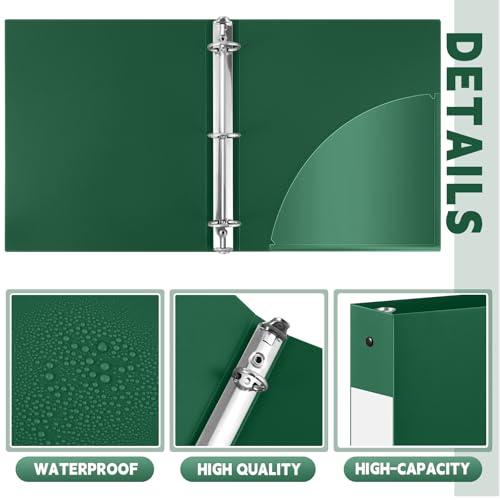 Henoyso 36 Pcs Dark Green 1.5 Inch 3 Ring Plastic Binder Bulk, 1 1/2 Inch Soft Flexible Binders Three Round Rings Fit 8.5x11 Papers for School Office Home File Organization Supplies - color: Dark Green