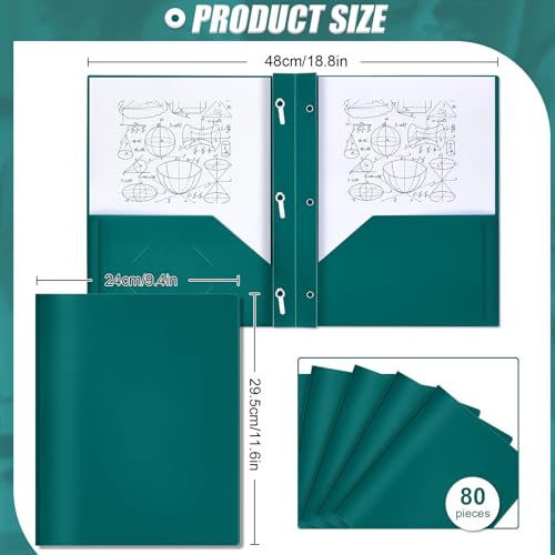 Yeaqee 80 Pcs Plastic Folders with Pockets and Prongs Plastic Folder 2 Pockets 3 Prongs with Business Card Slot Back to School Folders for Students, Teachers, Office Workers (Forest Green) - color: Dark Green