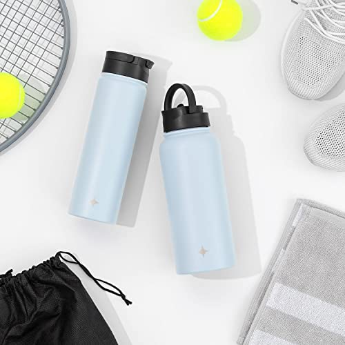 JoyJolt Triple Insulated Water Bottle with Straw Lid AND Flip Lid! 22oz Water Bottle, 12 Hour Hot/Cold Vacuum Insulated Stainless Steel Water Bottle. BPA-Free Leakproof Water Bottles - Thermos Bottle - color: Cloud Blue, size: 22 Ounces