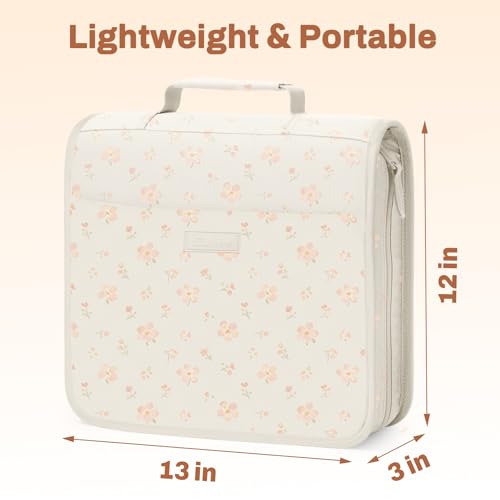 Zipper Binder with Handle, 1.5 Inch O-Ring, 325 Pages Capacity, with 5-Tab Expanding File Folder for Classified Storage, for Middle School Students, Pink Little Flower - color: Pink Little Flower