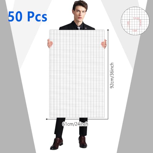 50 Sheets Large Graph Paper 24 X 36 Inch Graph Paper Pad 1 and 1/4inch Ruled Giant Grid Sheet Blueprint Drafting Pad for Engineering Architect Designer Mathematician White - color: white