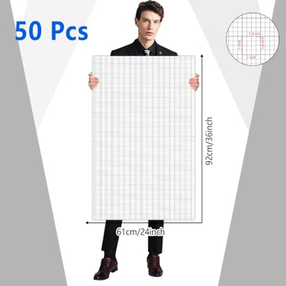50 Sheets Large Graph Paper 24 X 36 Inch Graph Paper Pad 1 and 1/4inch Ruled Giant Grid Sheet Blueprint Drafting Pad for Engineering Architect Designer Mathematician White - color: white