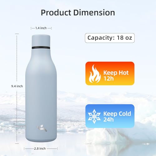 Konokyo Insulated Water Bottle with Strap,18 oz Double Wall Stainless Steel Vacuum Bottles Metal Water Flask,Candy Blue - color: Candy Blue, size: 18 Ounces