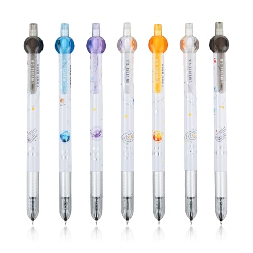 Gel Pens Quick Dry Ink Fine Point 0.5mm, Retractable Rolling Ball Black Ink Pen for Journaling Note taking Drawing Sketching Smooth Writing Non Bleed 7 Pack