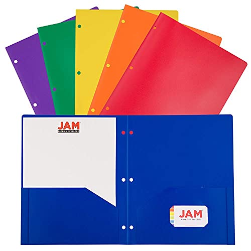 JAM PAPER Plastic Color POP Folders - 2 Pocket Durable Folders with 3 Hole Punch - Assorted Primary Colors - 6/Pack - color: Assorted Primary