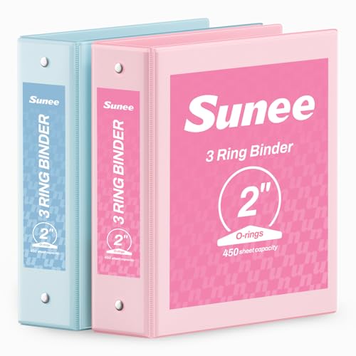 SUNEE 3 Ring Binder 2 Inch 2 Pack, Clear View Binder Three Ring PVC-Free (Fit 8.5x11 Inches) for School or Office Supplies, Pink & Blue - color: Pink & Blue, size: 2 Inch