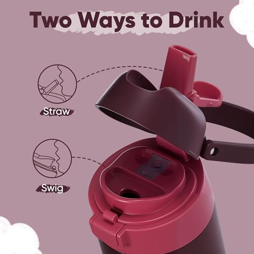 Fijinhom 12 oz Toddler Water Bottle with 2-in-1 Lid, 304 Stainless Steel Insulated Bottle, Kids Water Bottle for School Boys Girls, Leak-Proof Great for Sport, Travel & Gift, Red - color: Red