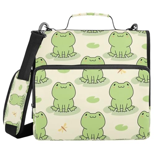 Personalized Cute Frog 3 D-Ring Binder Bag Multi-Pocket Zipper Organizer with Handle and Detachable Shoulder Strap Holds 500 Sheets for School Office Supplies - color: Dhb-002