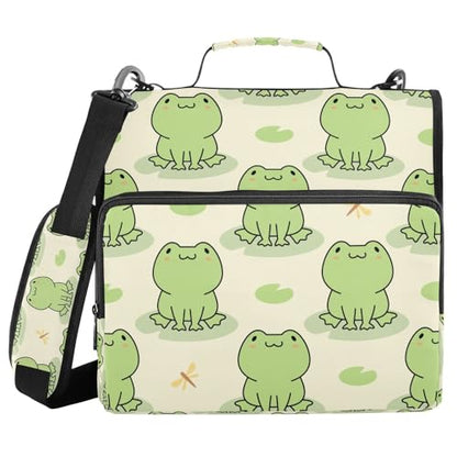 Personalized Cute Frog 3 D-Ring Binder Bag Multi-Pocket Zipper Organizer with Handle and Detachable Shoulder Strap Holds 500 Sheets for School Office Supplies - color: Dhb-002