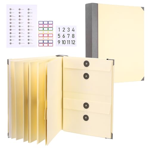 PATIKIL Important Document Organizer, A4 Document Binder Folio Folder with Pocket, Expanding File Folder with Label Stick for Office Home Birth Certificate/Passport/Record, Khaki - color: Khaki