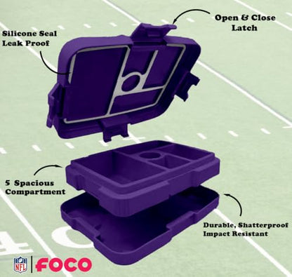 FOCO NFL Unisex-Adult Officially Licensed 2-Tone Big Logo Team Color Football Leak Proof 5 Compartment Bento Lunch Box - Minnesota Vikings - color: Minnesota Vikings