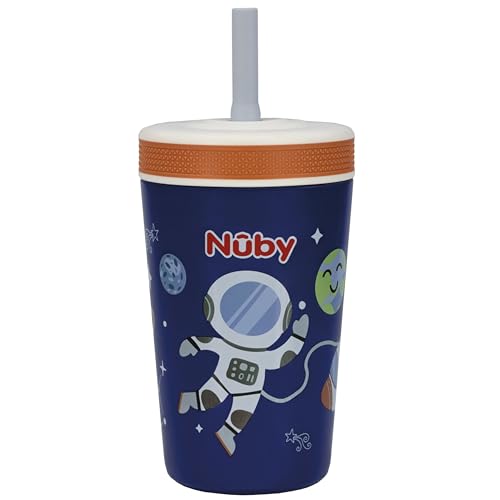 Nuby Thirsty Kids Insulated Toddler Cup with Silicone Flexstraw - 12 oz - Stainless Steel and Leak-Resistant - 18+ Months - Astronaut - color: Astronaut