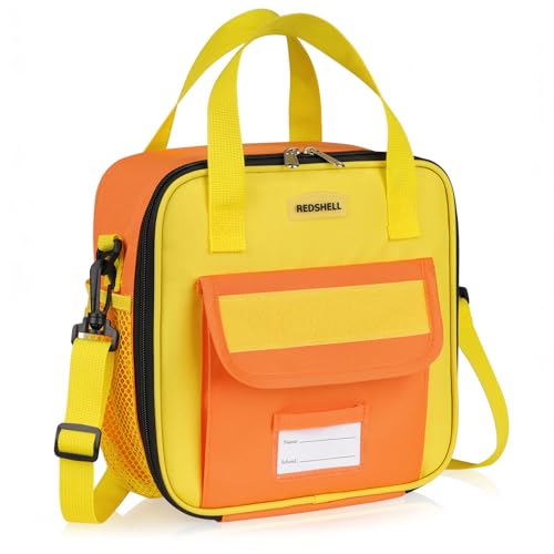REDSHELL Lunch Box Kids, Large Insulated Lunch Bag for Boys Girls, Orange | Tactical Style, Cooler Lunchbag, Square Toddler Lunchbox, School & Daycare, Lunch Tote, Water Bottle Holder, Adjustable Strap - color: Orange