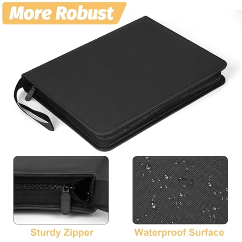 GERMUN 3 Ring 9 Pocket Zipper Card Binder, 720 Double Sided Standard PU Trading Card Album Folder for TCG & Sports Cards, Not Fit Top Loaders (Diamond Black) - color: 9 Pocket 720 Diamond Black