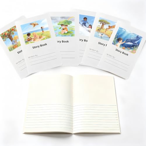Half Blank Books for Kids to Write Stories & Illustrate – Bulk 6 Pack – 5.5" x 8.5" A5 Primary Journal for Grades K-2, Preschool/Kindergarten Notebook with Picture Space – 24 Pages, Colored