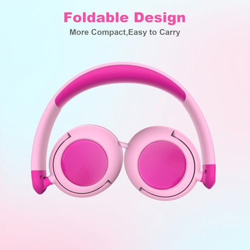 v8 Kids Headphones, 3.5mm Jack Wired Headphones for Kids with Safe Volume Limiter, HD Stereo Sound Over-Ear Girls Boys Toddler Headphone for Tablet, iPad, Kindle (Pink) - color: Pink