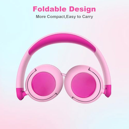 v8 Kids Headphones, 3.5mm Jack Wired Headphones for Kids with Safe Volume Limiter, HD Stereo Sound Over-Ear Girls Boys Toddler Headphone for Tablet, iPad, Kindle (Pink) - color: Pink