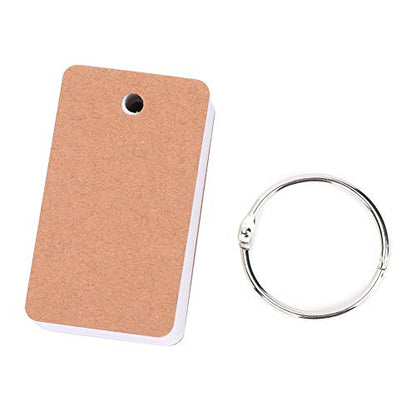 Mini Blank Flash Cards with Binder Rings Kraft Paper Blank Index Cards 4x6 with Punched Holes Easy Flip Flash Card White Study Note Cards Unruled Memo Scratch Pads Small DIY Greeting Cards 5 Pack - color: Brown