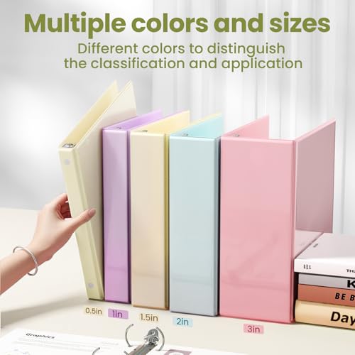 SUNEE 3 Ring Binder, 1/2 Inch D Ring, Clear View PVC-Free (Fit 8.5x11 Inches), Green, 1 Pack - color: Yellow, size: 0.5 Inch, style: 1 Pack
