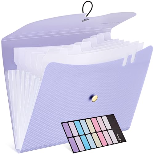 JARLINK 7 Pockets Expanding File Folder, A4 Size Accordion File Folders with 12 Labels, Cute Paper Organizer, Portable Document Organizer for Home College School Office Supplies, Macaron Purple - color: Macaron Purple