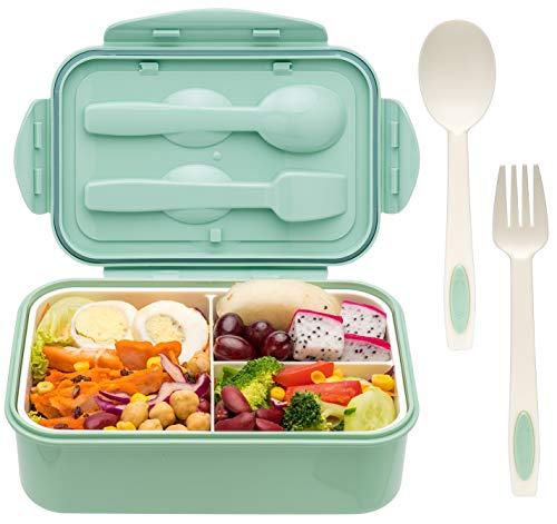 LOVINA Bento Boxes for Adults - 1100 ML Bento Lunch Box For Kids Childrens With Spoon & Fork - Durable Perfect Size for On-the-Go Meal, BPA-Free and Food-Safe Materials(Green) - color: Green