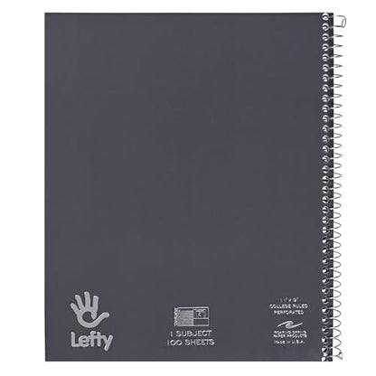 ROARING SPRING Lefty Spiral Notebook, College Ruled One Subject Left Handed Notebook with Cover Pocket, 11" x 9", 100 Sheets, Assorted Color Covers