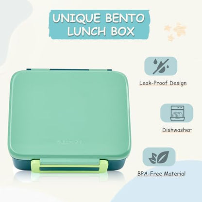 Bento Lunch Box for Kids with 8oz Soup Thermo Leak-Proof Lunch Food Containers with Snack Sauce Container for Kid Girls Boys to School, Green - color: Pure Green