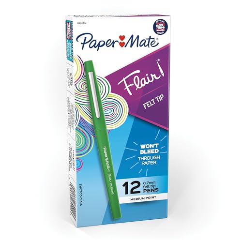 Paper Mate Flair Felt Tip Pens, Medium Point (0.7mm), Green Ink, 12 Count - Writing, Journaling, Desk Supplies - color: Green