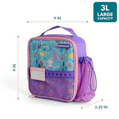 Elemental Insulated Lunch Bag for Kids, with Water Bottle Pocket & Charm Band, Fits Lunch Box, Lunch Bag for School to Keeps Food at Optimal Temperature, 3L - Mermaid - color: Purple