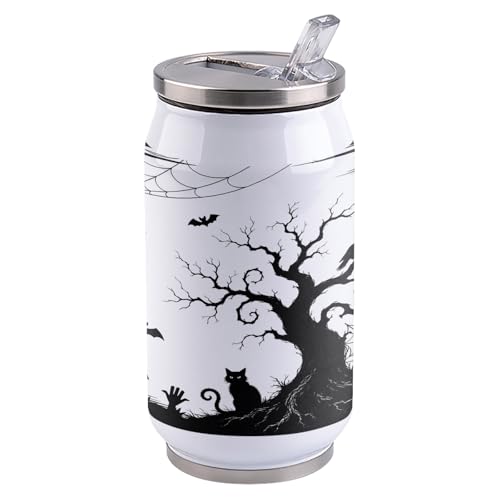 T&H XHome Halloween 10oz Stainless Steel Tumbler with Lid & Straw-Double Wall Vacuum Insulated Travel Mug Evil Cat Bat Wood Grain Water Bottle Coffee Beverage Drinks Cup - size: 10 Ounces