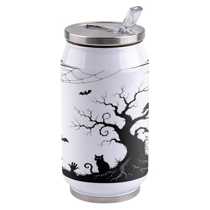 T&H XHome Halloween 10oz Stainless Steel Tumbler with Lid & Straw-Double Wall Vacuum Insulated Travel Mug Evil Cat Bat Wood Grain Water Bottle Coffee Beverage Drinks Cup - size: 10 Ounces