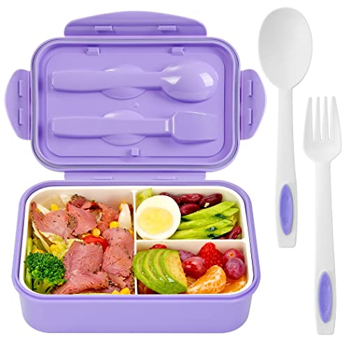 LOVINA Bento Boxes for Adults - 1100 ML Bento Lunch Box Container For Kids With Spoon & Fork - Durable Perfect Size for On-the-Go Meal, BPA-Free and Food-Safe Materials(Purple) - color: Purple