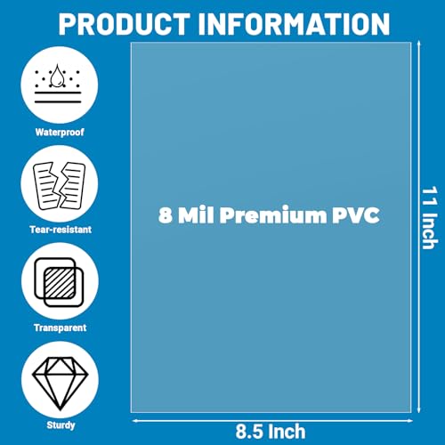 24 Pack 8.5 x 11 Inches PVC Clear Binding Covers, Letter Size 8 Mil Report Cover Sheets for Business Presentation Document Binding Office Supplies, Unpunched, Square Corners