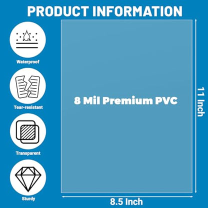 24 Pack 8.5 x 11 Inches PVC Clear Binding Covers, Letter Size 8 Mil Report Cover Sheets for Business Presentation Document Binding Office Supplies, Unpunched, Square Corners