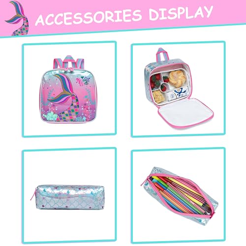 Mermaid Rolling Backpack for Girls with Lunch Box Kids Backpack with Wheels for School Cute Kids Rolling Backpacks for Girls Kindergarten - color: Pink Blue Mermaid